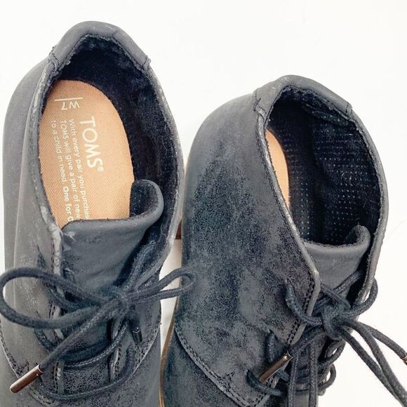 Toms Women’s Lunata Leather Lace Up Ankle Booties Black Stacked Block Heel Sz 7 - Picture 11 of 11